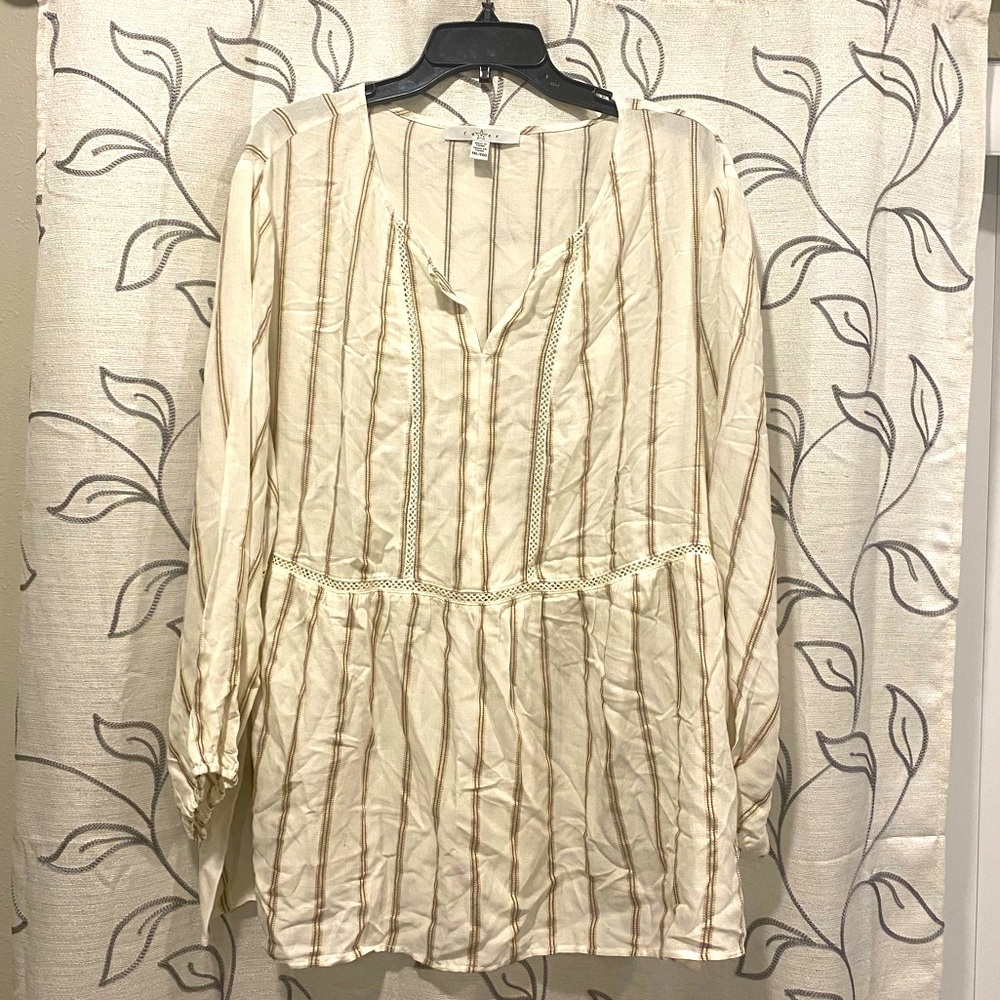 Cream blouse with tan stripes